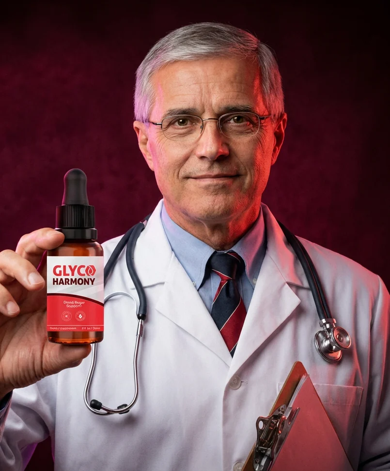 A clinician holding a bottle of Glyco Harmony blood sugar support drops