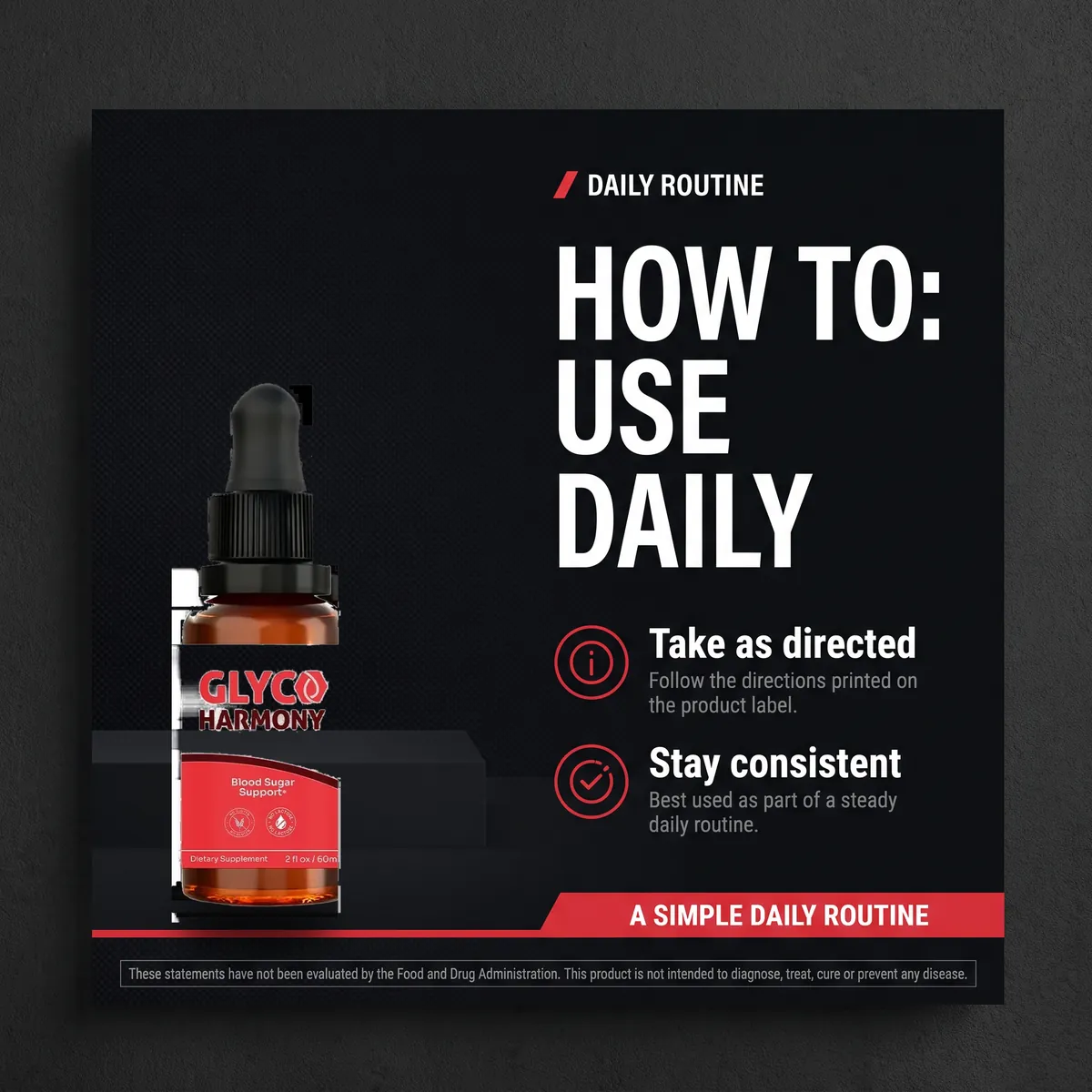 How to use Glyco Harmony daily: shake, take one or two droppers and stay consistent